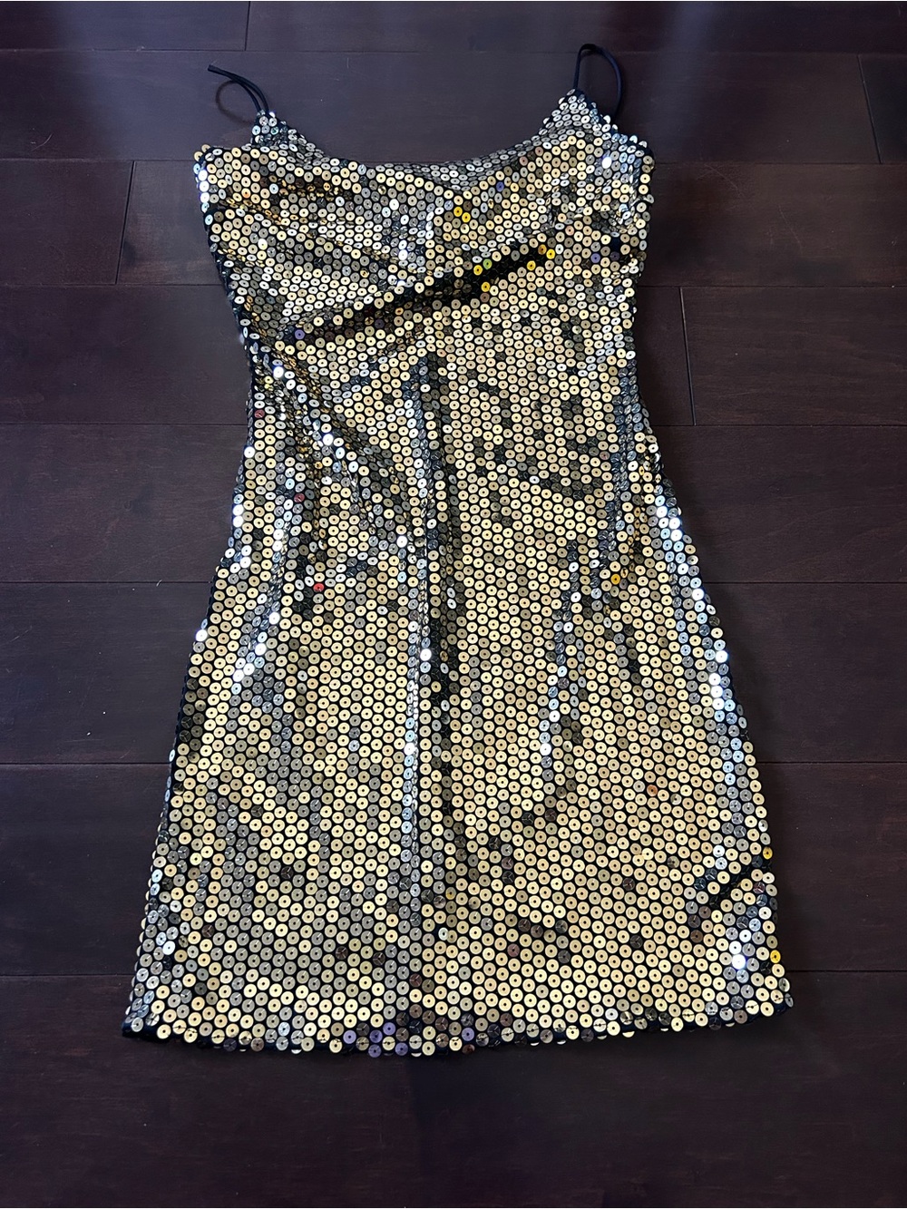 Gold Sequin Spaghetti-Strap Mini Dress